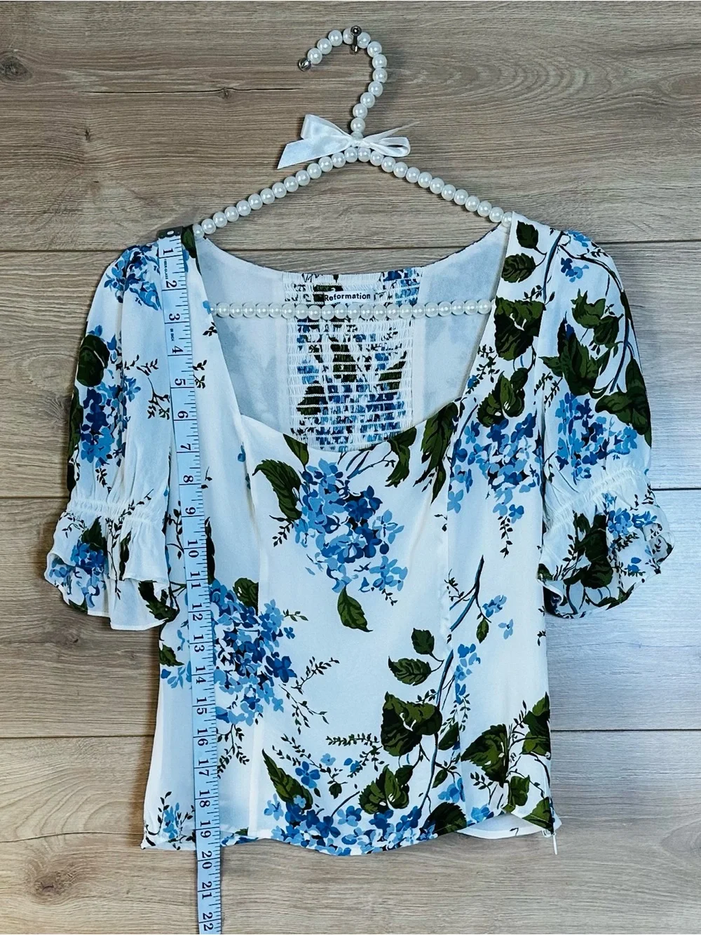 Reformation Constance Top Cream Floral Square-Neck Puff Sleeve Top